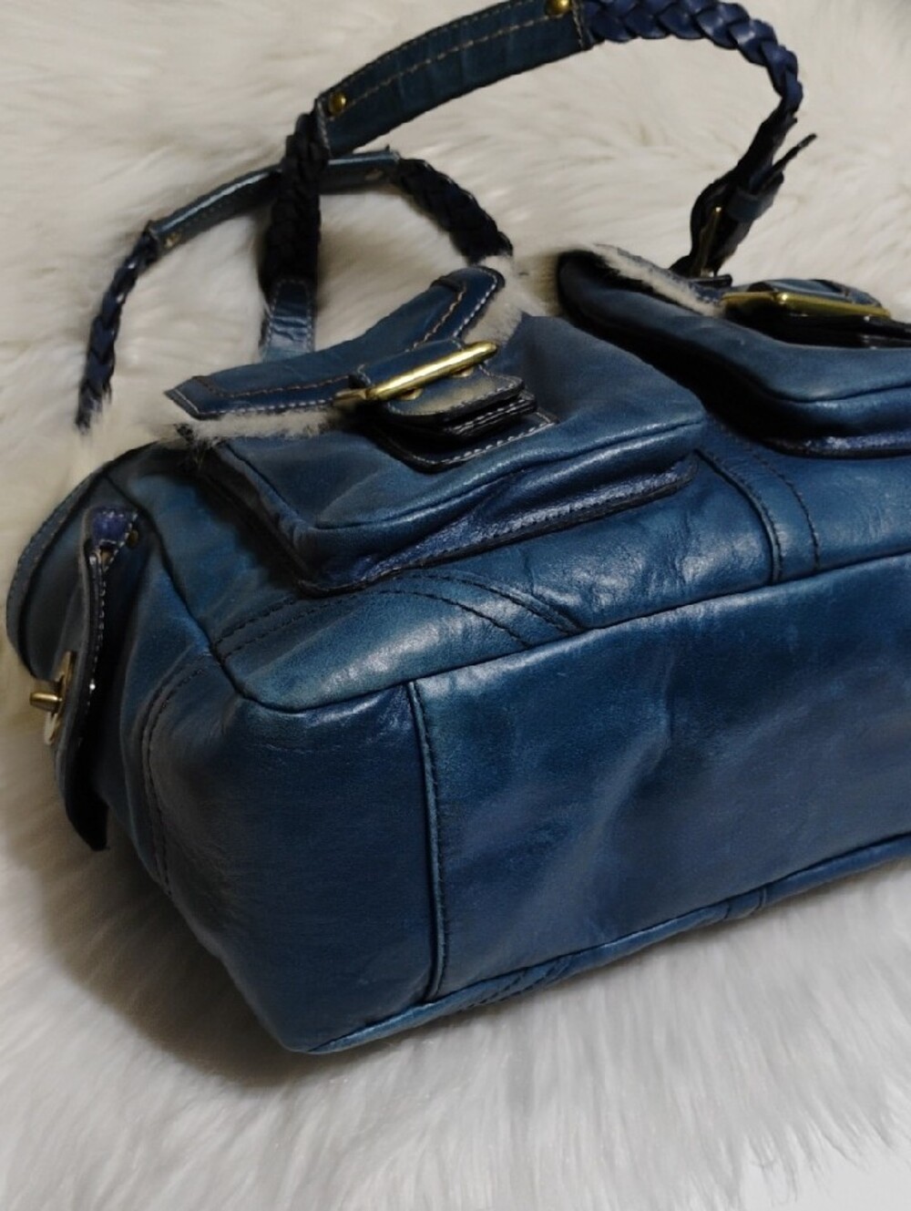 SALE! RARE!!Coach Limited Edition Shearling Blue Leather Gallery Tote - Picture 8 of 16